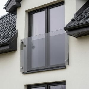 balkon francuski szklany natynkowy z rotulą na pręcie szkło grafitowe