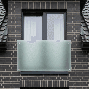 balkon francuski szklany natynkowy z rotulą na pręcie szkło mleczne