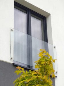 szklany balkon francuski na rotulach, szkło bezbarwne vsg